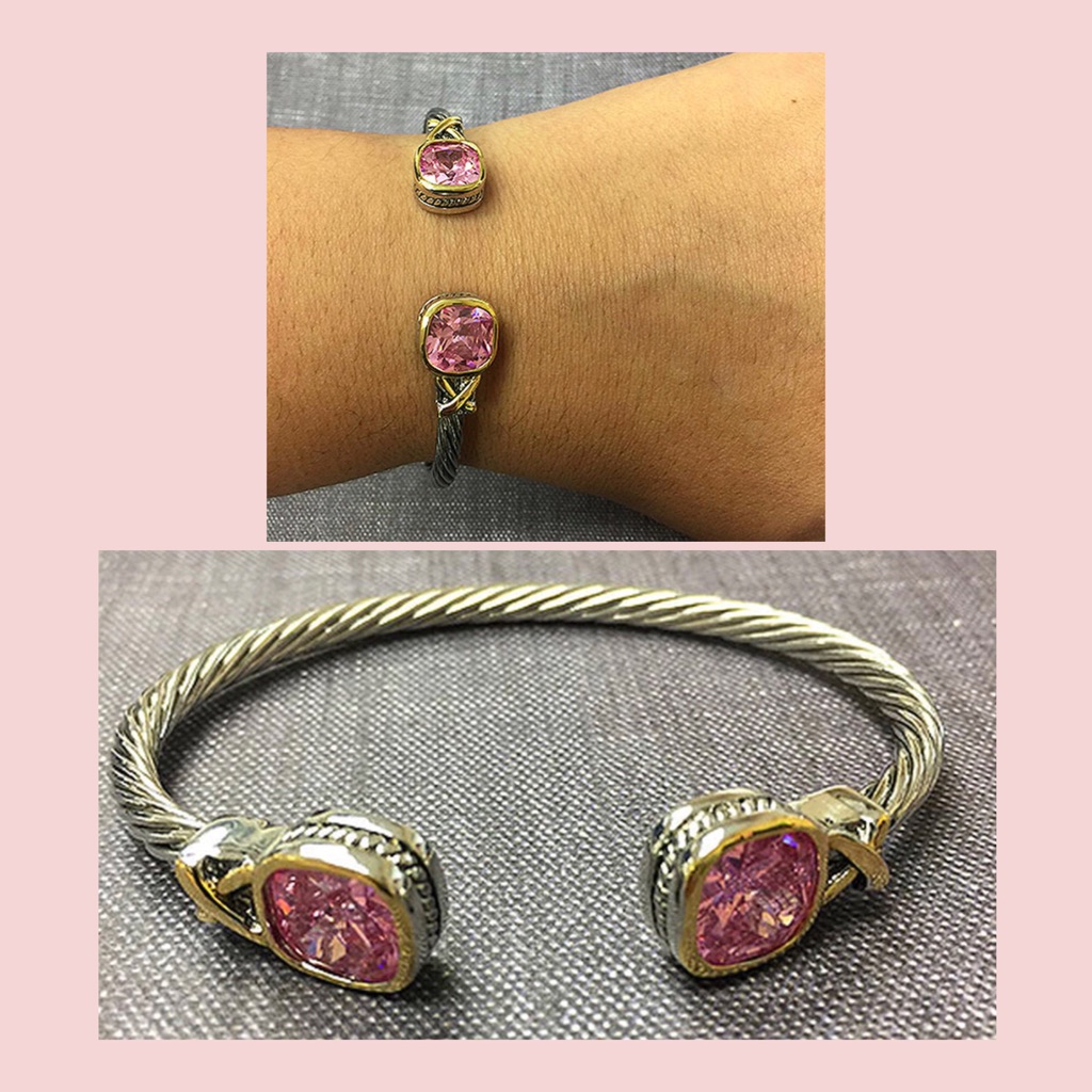 Open Two Tone Cuff Pink Crystal Bracelet,Nwt